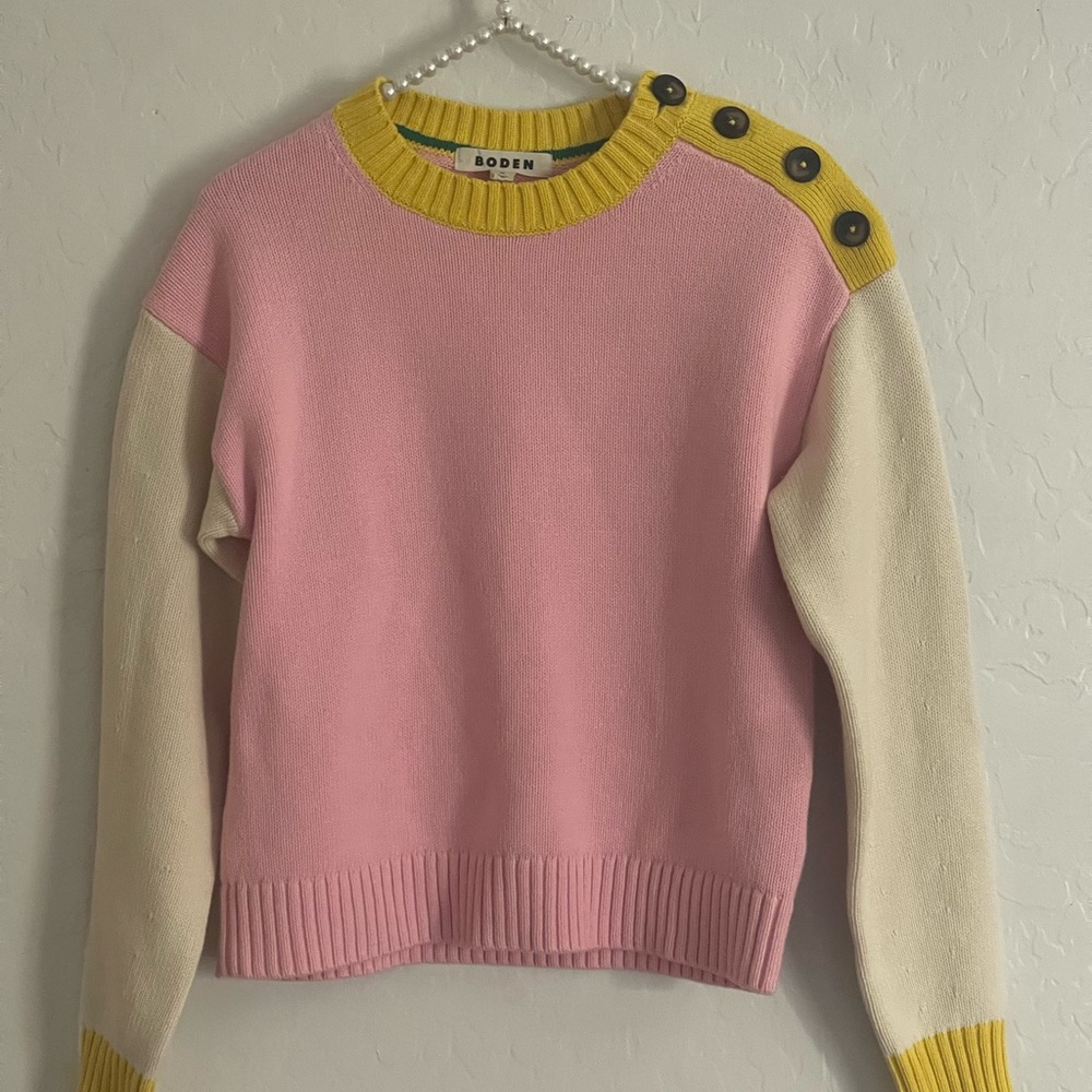 Boden Pink and Yellow Crew Neck Sweater - Picture 1 of 3